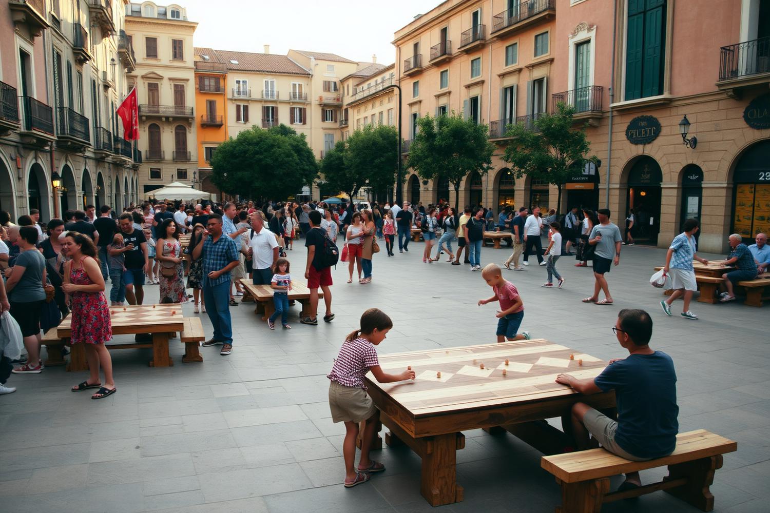 Familias jugando en la plaza